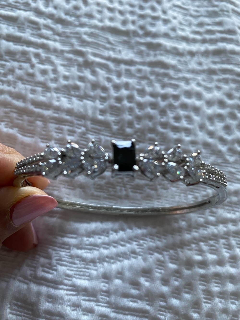 Silver Bracelet with Black Center Stone and Clear Accents